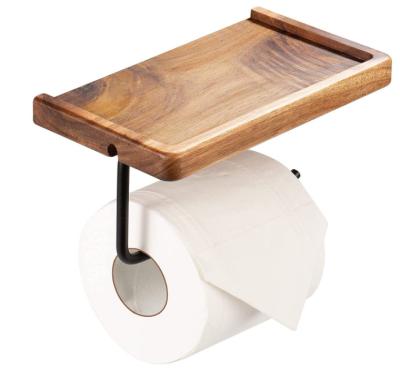 China Best Selling Modern Brown Wooden Wall Mount Toilet Paper Holder Toilet Paper Roll Holder for sale