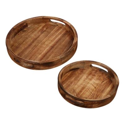 China Morden's Best Selling Fruit Basket 2 Handcrafted Natural Wood Tray Vintage Brown Set for sale