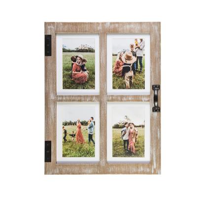 China Hot Selling Wooden Picture Door Decorative View Photo Frame Collage Shape Creative Antique Gray Wood Picture Frame for sale