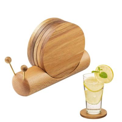 China Snail Shape Log Color Sustainable Hot Selling Creative Coasters Set Wooden Coasters Coasters For Drinks for sale