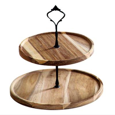 China Wholesale Custom Morden Brown Antique Round Two Layers Wood Tray Fruit Tray for sale