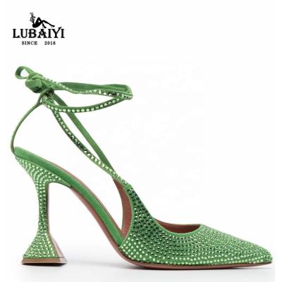 China Rhinestone Anti-Slippery Pointed Link Up Sandals Bling Diamond Sandals Wine Glass Heel Green Summer Shoes Women for sale