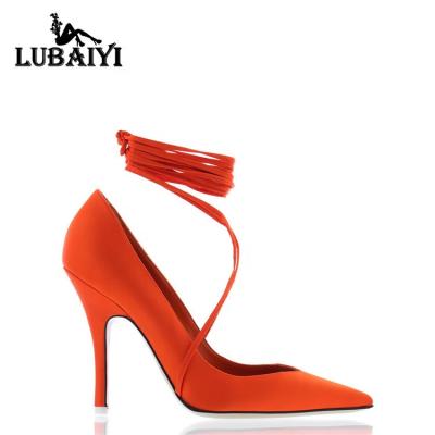 China CUSHIONING New Fashion High Heel Pump Women Shoes Stud Thin Women High Heels Hoof&Loop Lace Up Heels For Women for sale