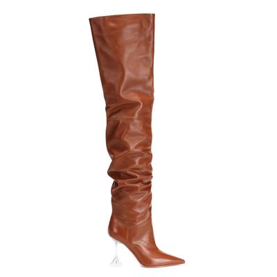 China Large Size Fashion Breathable Ladies Over The Knee Boots Winter Block High Heel Cloth Material For Women for sale