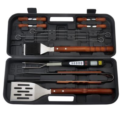 China Easily Cleaned 16pcs Barbecue Tool Kit with Thermometer Fork + Plastic Case for sale