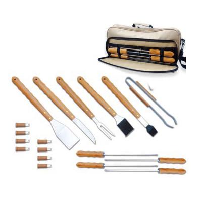 China Easily Cleaned BAMBOO Handle 18pcs BBQ Tool Kit with Nylon Bag for sale