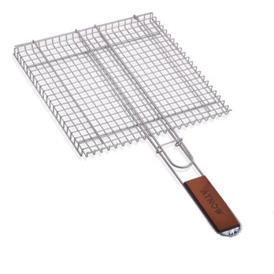 China Easily Cleaned Kebab Grilling Baskets , Wooden Handle BBQ Grill Basket for sale