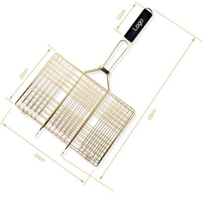 China Easily Cleaned Nonstick Gold Color Titanium Kebabs Grilling Basket For BBQ for sale