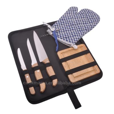 China Easily Cleaned BBQ Tool Kit Metal Skewers Fork Knife Tong Spatula GRILL Accessories With Wooden Handle Stainless Steel Outdoor BBQ Tool Kit for sale