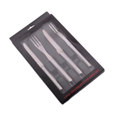 China Disposable 4pcs Stainless Steel Handle Steak Knife And Steak Fork Set With Window Box for sale