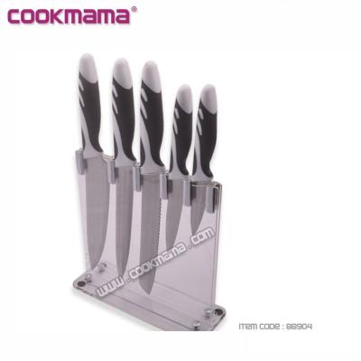 China 5pcs Disposable Stainless Steel Titanium Coating Knife Set With Acrylic Knife Block for sale