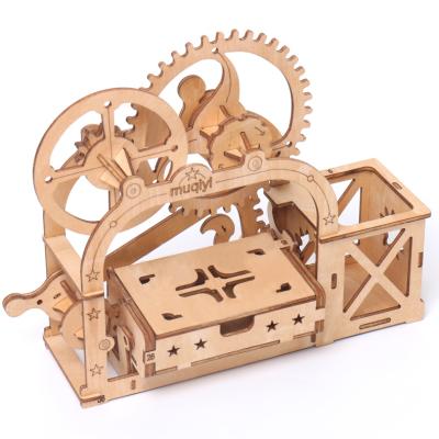 China High Quality Wooden Mechanical Wheel Pen Card Case Holder Early Educational Toys 3D Assembly Model Kids Fun Toys Handmade for sale