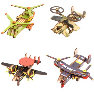 China Children Play Plane Series 3D Assembly Jigsaw Puzzles Colorful Wooden Model Airplane Animal Puzzle For Children Early Educational for sale