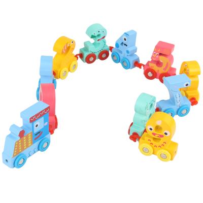 China Expand Creativity Wooden Digital Assembled Building Blocks With Numbers Train Car Set Educational Railway Toy For Kids for sale