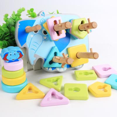 China Develop Early Learning Wooden Bear Elephant Bear Exercise Ability Intelligence Kids Practice Match Toy Wooden Crocodile Animals Blocks Game for sale