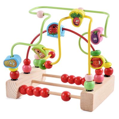 China Intelligence Roller Coaster Developing Medium 3 String Vegetable Bead Toys Educational Games Circle Wooden Intelligent Toys for sale