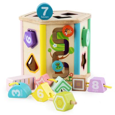 China Educational Wooden Hexagon Shape Toy Blocks Multifunctional Geometric Colorful Stringing Box Intelligence Developing Intelligence Educational Wooden Toy Blocks for sale