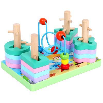 China 3D Intelligence Geometry Children Educational Wooden Multifunctional Toys Trailer Developing Assorted Building Blocks Pull String Block Puzzle for sale