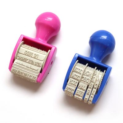 China Color Logo Customized Rubber Vintage Stamps Roller Maker Hand Wheel Adjustable Alphabet Texts Roller Design for sale