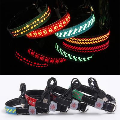 China New Hot Selling Lights Charms Accessories Sublimation LED Luxury Personalized Leather Dog Collar With Lights for sale