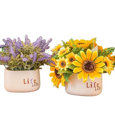 China Rose Flower Mixed Silk Floral Eco-friendly Layout Artificial Succulent Plants With Pot Artificial Flower for sale