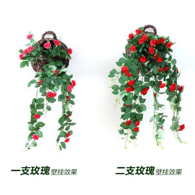 China Eco-friendly artificial rose vines and wall hanging flower rattan used for living room wall decoration green plant ceiling flower vine for sale