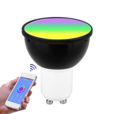 China Hotel 6W Smart WiFi LED Spotlight Bulb RGB Spotlight GU10 Dimmable Work with Alexa Compatible with SmartThings Black Cover for sale