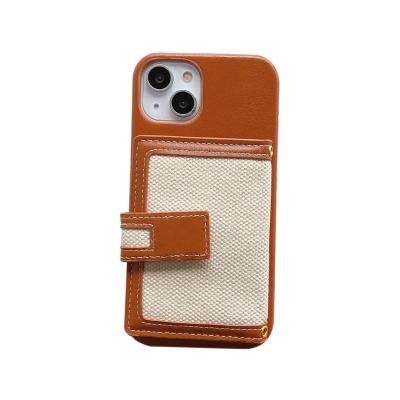 China Suitable Shockproof Wholesale Leather Phone Case Pack Pro Max Contrast Color Fashion Brand Card Apple Iphone13 14 Half Phone Case for sale