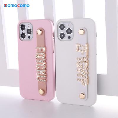 China Leather Case Shell For iPhone14 pro Max Diamond Metal Letters Cover Shockproof Custom Name PU Cowhide Phone Case for sale