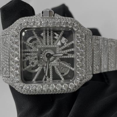 China Custom Made Mens Full VVS Diamond Moissanite Luxury Brand Skeleton Alarm Hip Hop Iced Out Watch For Men for sale