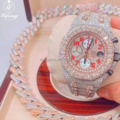 China Alarm Hip Hop Quartz And Mechanical Watch Luxury Jewelry Ready To Ship Mens Moissanite VVS Diamond Watch Iced Diamond Watch for sale