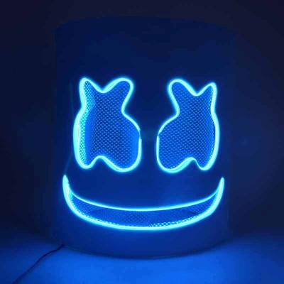 China Glowing Mask DJ Praise Party Event Festival With Glowing Marshmallow Helmet Mask Concert EL Line Props for sale