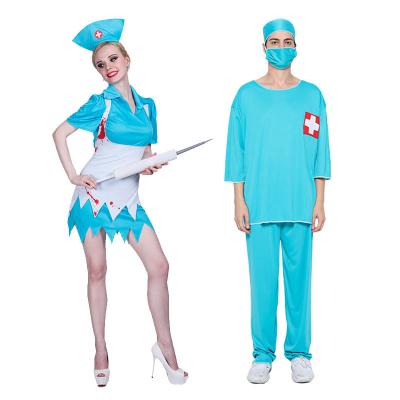 China Europe and America Halloween cosplay party game costume zombie nurse costume doctor male surgery blue costume for sale