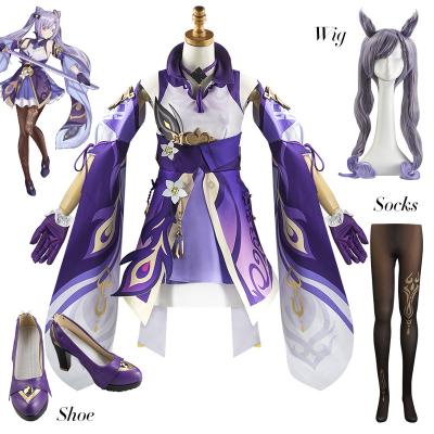 China Purple Cosplay Comic Costume Genshin Impact Keqing Game Costume Dress Up Lovely Anime Cosplay Costume Wigs Shoes Halloween Party Uniform Outfit For Women for sale