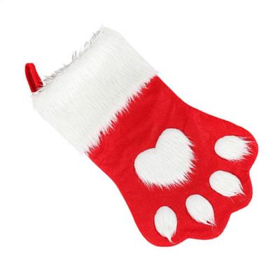 China Home Soft Plush Dog Christmas Stocking Christmas Hanging Stocking With Big Paw For Christmas Decorations for sale