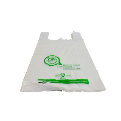 China BIODEGRADABLE Custom Biodegradable Cornstarch Grocery Store Eco Single Layer Laminated Eco T-Shirt Bags with Logo for sale