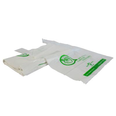 China Custom Bio Based Degradable Shopping Bag Cornstarch Vest Folding T-shirt Bag BIODEGRADABLE Printing Shopping Bag for sale