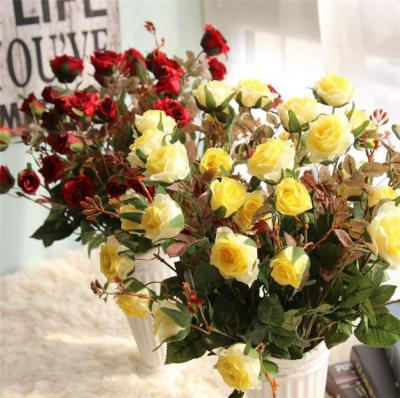 China Beautiful and colorful 3 flower heads wedding decoration home silk rose flowers artificial flower for sale