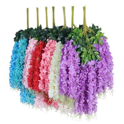 China Cheap Wholesale 3 Branches Beautiful And Colorful Short Artificial Wisteria Flower Hanging Flower For Wedding Decoration for sale