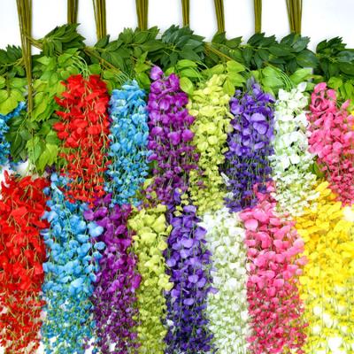 China Wholesale 3 Branches Beautiful And Colorful Thick Artificial Flower Wisteria Hanging Flower For Ceiling Wedding Decoration for sale