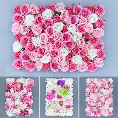 China Wholesale luxury beautiful and colorful flower silk hydrangea rose dahlia wedding artificial flower wall for sale