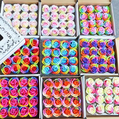 China Wholesale handmade colorful pink rainbow beautiful and colorful soap flower heads rose soap flower head for sale