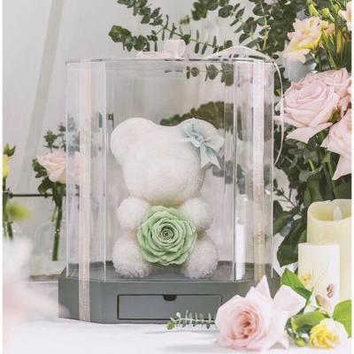 China Beautiful and Colorful Valentine's Day Gift Handmade Artificial Flower Rose Bear Wedding Rose Teddy Bear with Diamond for sale