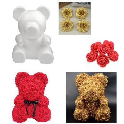 China Cute Lovely And Colorful Valentine Day Gift Artificial Rose Flower Birthday Decorations Handmade PE Foam 40cm Teddy Rose Bear for sale