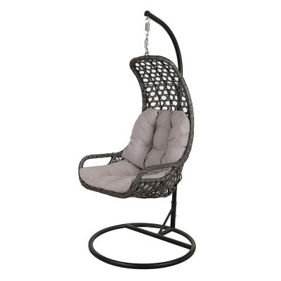 China Contemporary Single Weave Stylish PE Steel Wicker Hanging Chair for sale