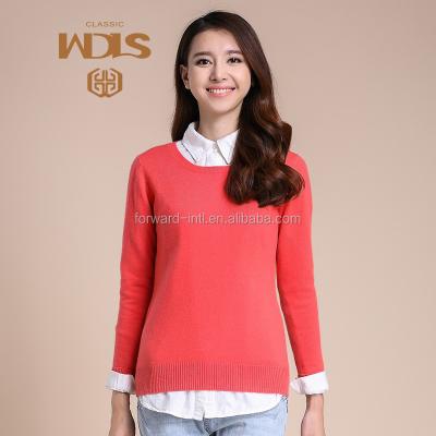 China Anti-pilling 2015 new design luxurious high quality women knitted round neck cashmere sweater for sale