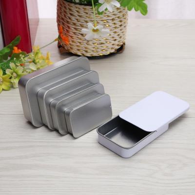 China Gift & Wholesale Craft 4 Sizes Color Silver Rectangle Tin Solid Lipstick Nut Mint Balm Push-Pull Packaging Slipped Tin Box for sale