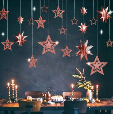 China Christmas Decoration Paper Star Decoration Three-dimensional Five-pointed Star Hanging Christmas Decoration Supplies for sale