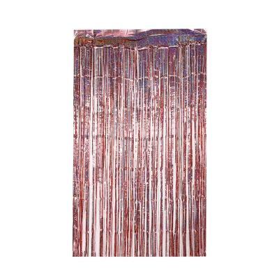 China Wholesale PET Party Decoration Backdrop Fringe Rose Gold Metallic Tinsel Foil Hanging Curtains For Party for sale