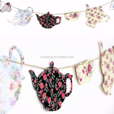 China Wholesale 17/28g Tissue Tissue Paper Tea Theme Teapot And Cup Bunting Paper Home Decoration for sale